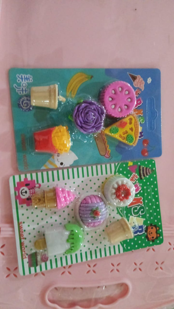 3D Mix Design Fancy & Stylish Colorful Erasers, Mini Eraser Creative Cute Novelty Eraser for Children Different Designs Eraser Set for Return Gift, Birthday Party, School Prize (1 Set)